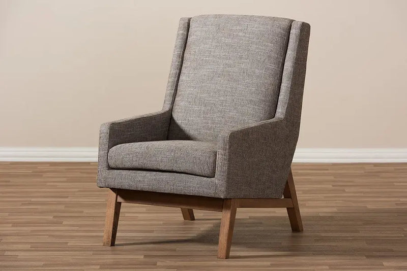 Aberdeen Walnut Wood Finishing and Gravel Fabric Upholstered Lounge Chair iHome Studio