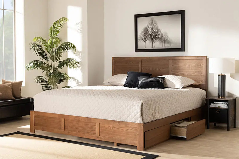 Abrielle Ash Walnut Brown Finished Wood 3-Drawer Platform Storage Bed (King) iHome Studio