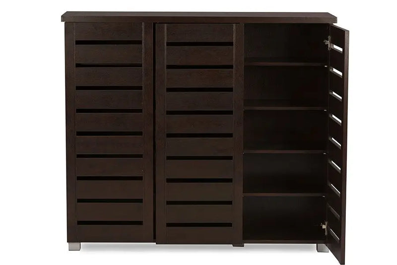 Adalwin 3-Door Dark Brown Wooden Entryway Shoes Storage Cabinet iHome Studio