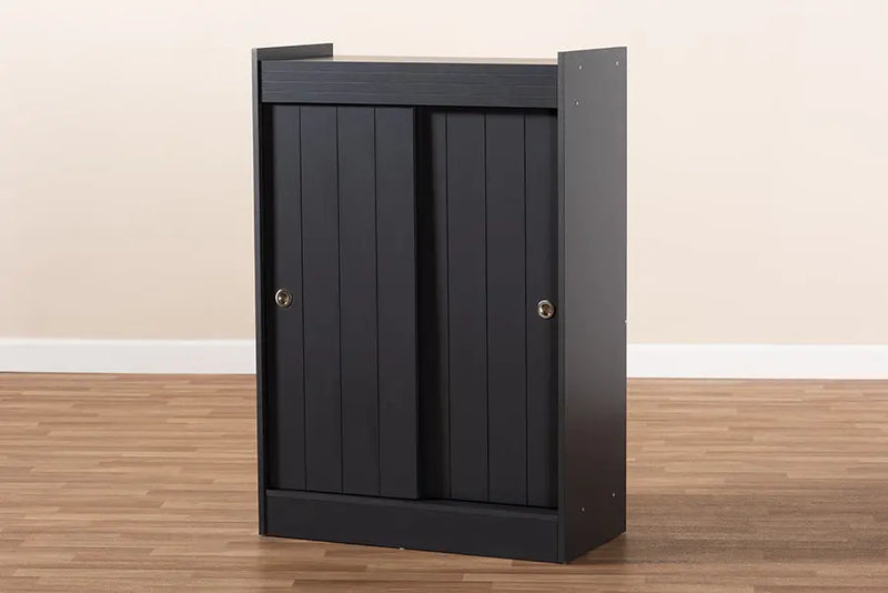 Adalwin Charcoal Finished 2-Door Wood Entryway Shoe Storage Cabinet iHome Studio