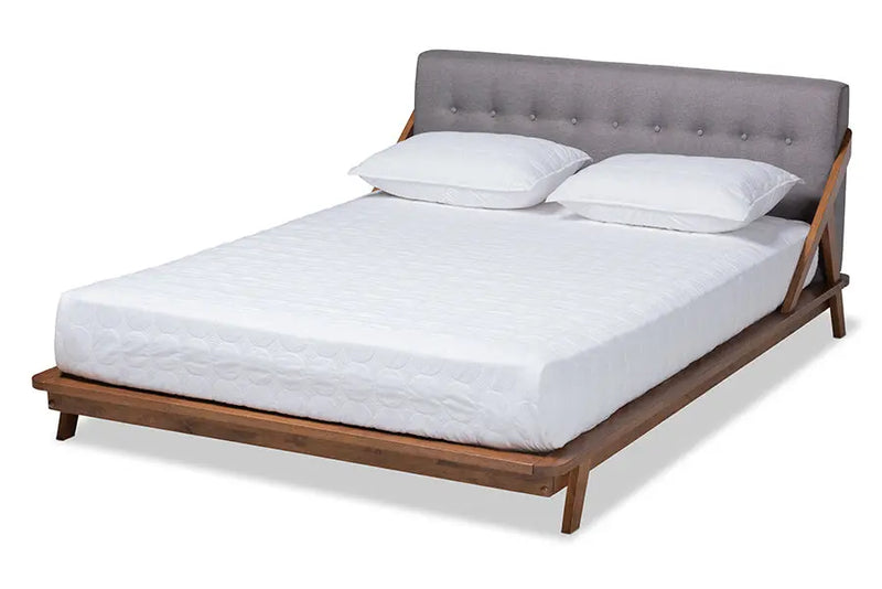 Adalynn Gray Fabric Upholstered Wood Platform Bed (Queen) iHome Studio