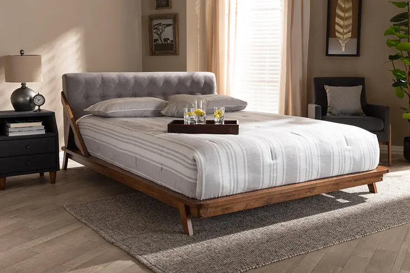 Adalynn Gray Fabric Upholstered Wood Platform Bed (Queen) iHome Studio