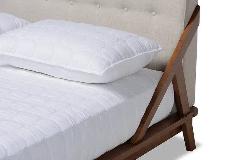 Adalynn Light Beige Fabric Upholstered Wood Platform Bed (Full) iHome Studio