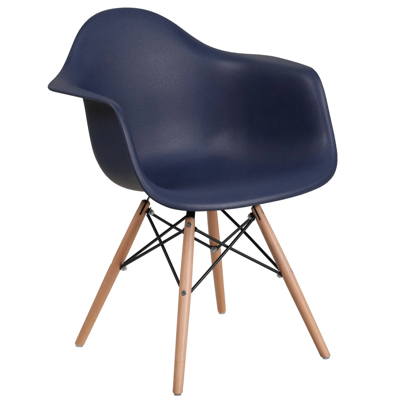 Adam Navy Plastic Chair with Wooden Legs iHome Studio