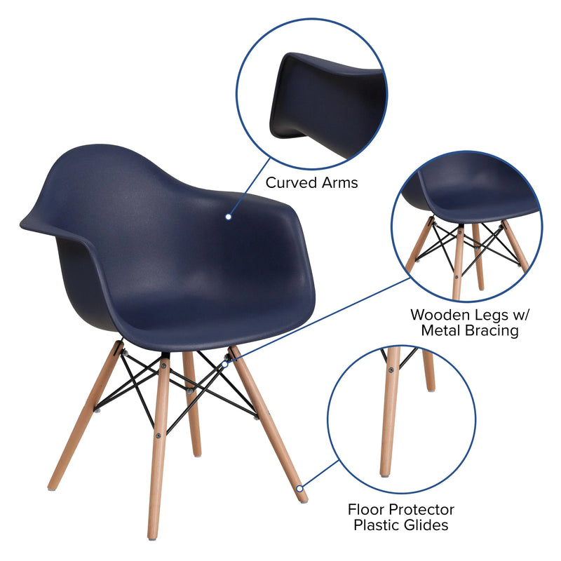 Adam Navy Plastic Chair with Wooden Legs iHome Studio