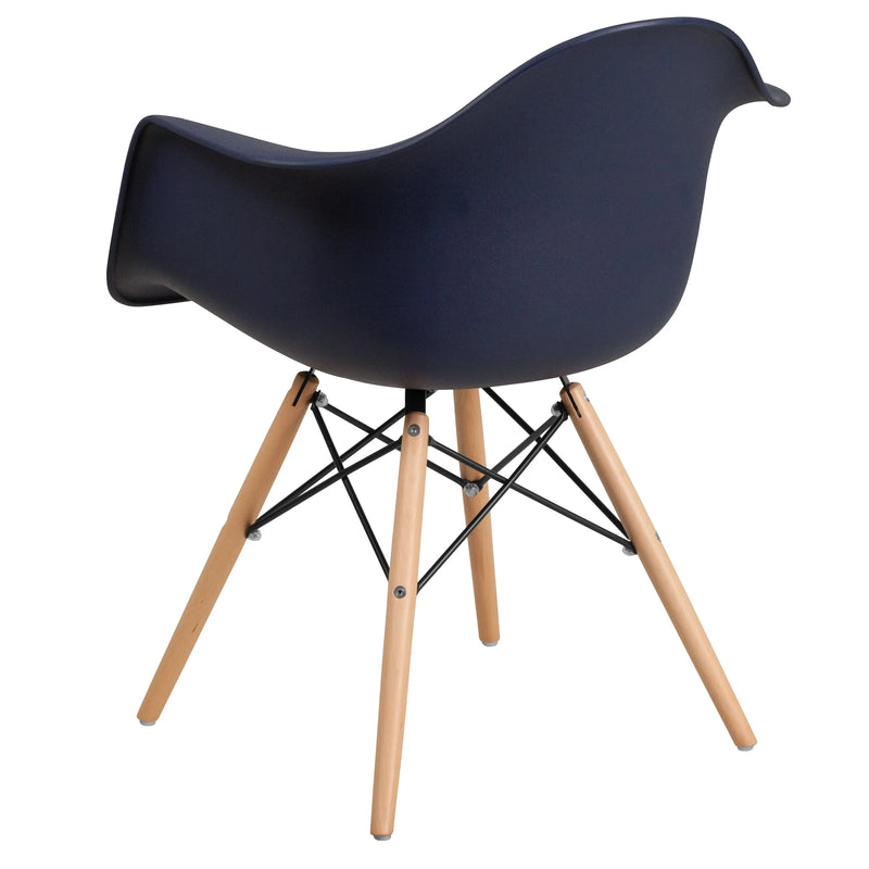 Adam Navy Plastic Chair with Wooden Legs iHome Studio
