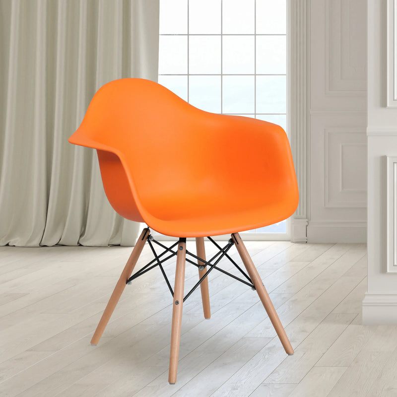 Adam Orange Plastic Chair with Wooden Legs iHome Studio