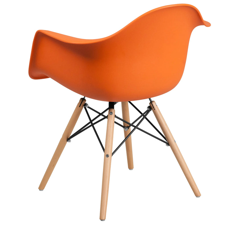 Adam Orange Plastic Chair with Wooden Legs iHome Studio