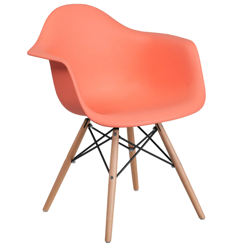 Adam Peach Plastic Chair with Wooden Legs iHome Studio