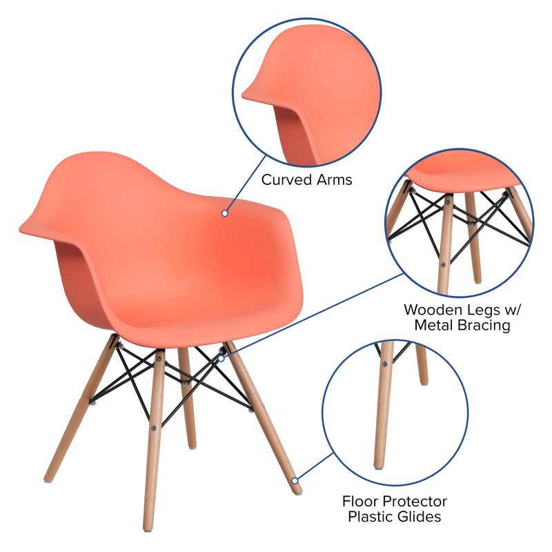 Adam Peach Plastic Chair with Wooden Legs iHome Studio