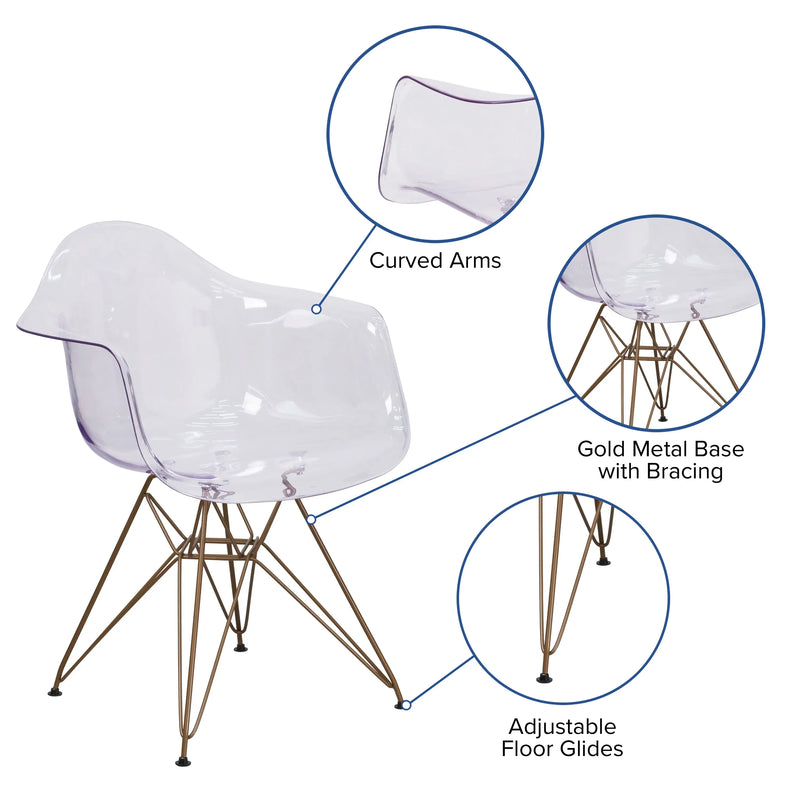 Adam Transparent Side Chair with Gold Base iHome Studio