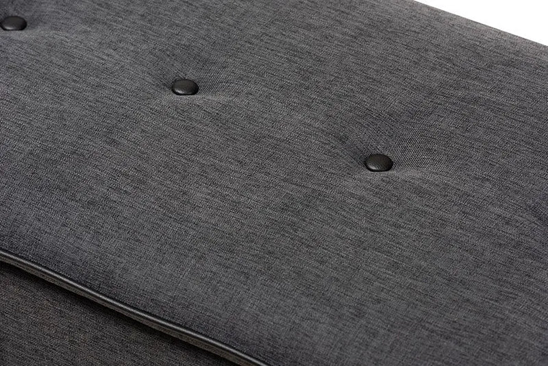 Adam Walnut and Dark Grey Fabric Upholstered Button Tufted Storage Ottoman Bench iHome Studio