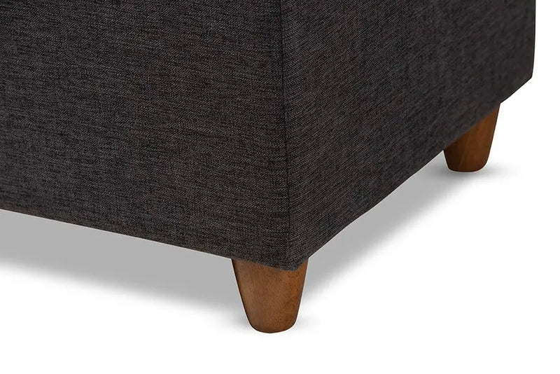 Adam Walnut and Dark Grey Fabric Upholstered Button Tufted Storage Ottoman Bench iHome Studio