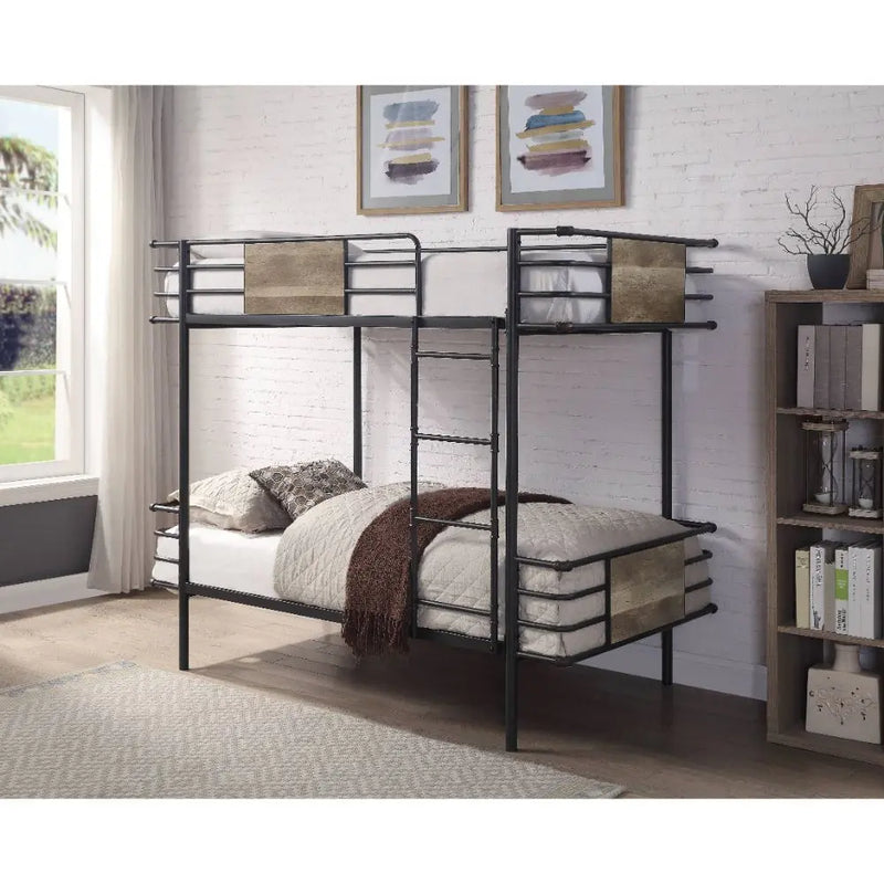 Addilyn Twin/Twin Metal Bunk Bed, Gunmetal iHome Studio