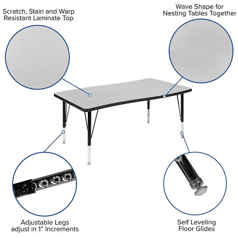 Adelaide 2 Piece 76" Oval Wave Flexible Thermal Laminate Activity Table Set - Height Adjustable Short Legs iHome Studio