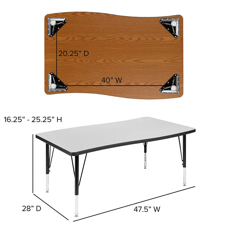 Adelaide 2 Piece 76" Oval Wave Flexible Thermal Laminate Activity Table Set - Height Adjustable Short Legs iHome Studio