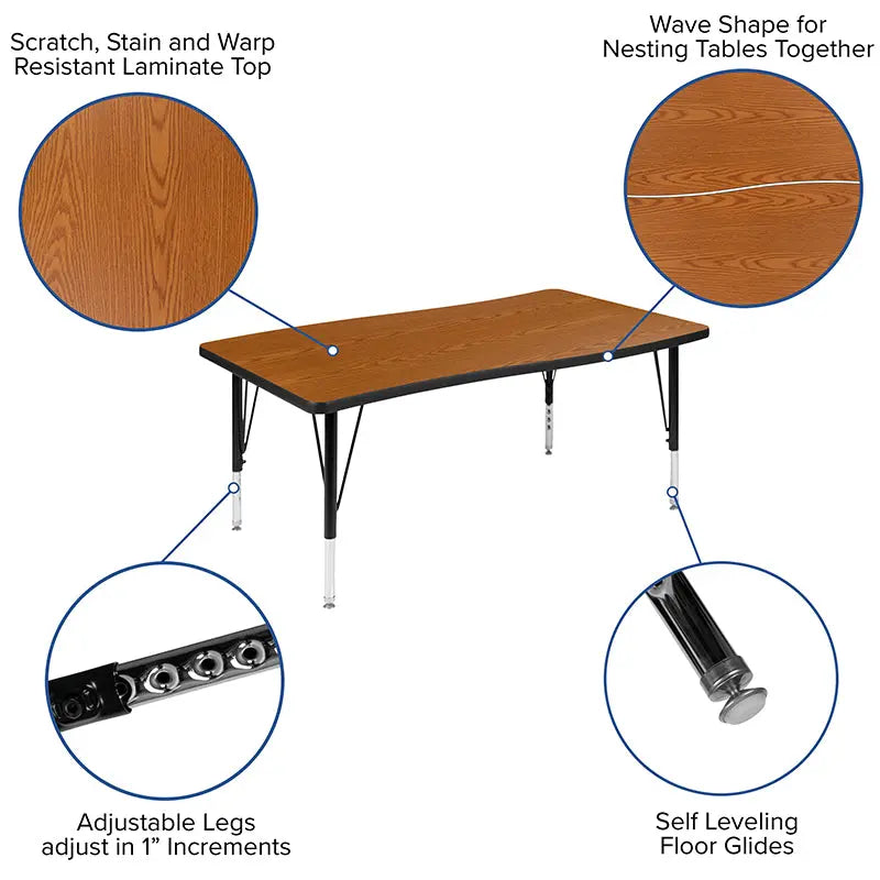 Adelaide 2 Piece 76" Oval Wave Flexible Thermal Laminate Activity Table Set - Height Adjustable Short Legs iHome Studio