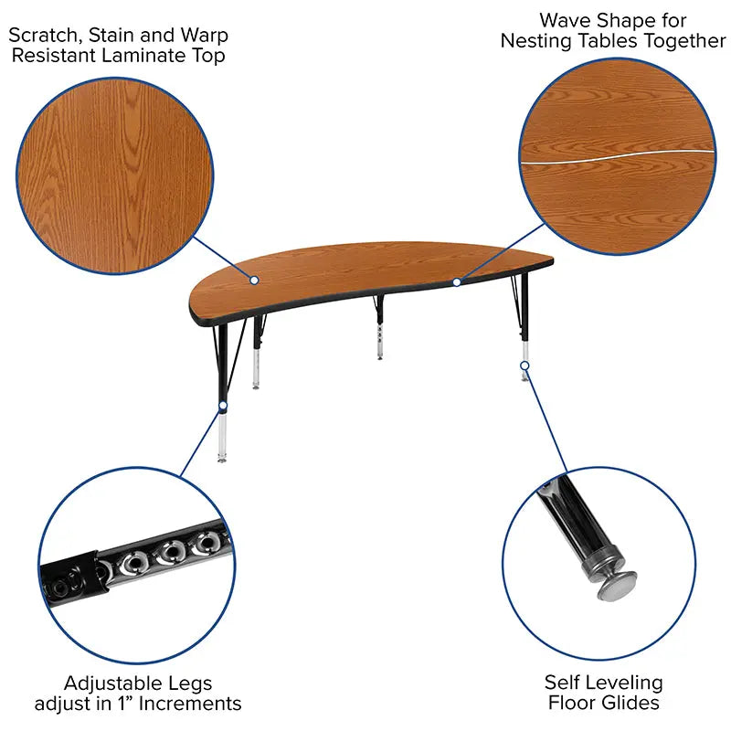 Adelaide 2 Piece 86" Oval Wave Flexible Thermal Laminate Activity Table Set - Height Adjustable Short Legs iHome Studio