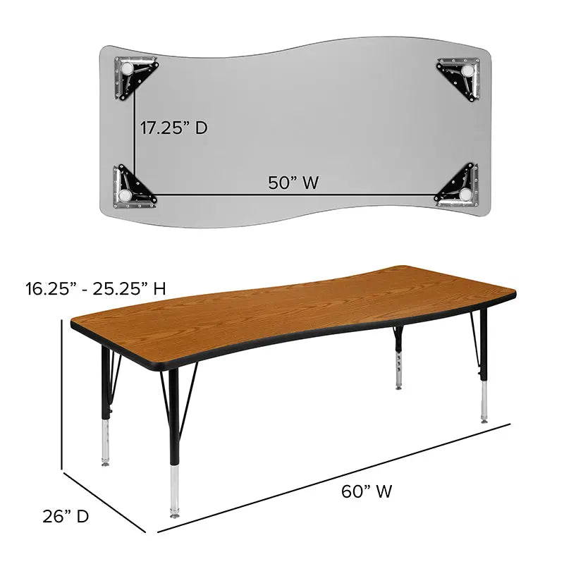 Adelaide 2 Piece 86" Oval Wave Flexible Thermal Laminate Activity Table Set - Height Adjustable Short Legs iHome Studio