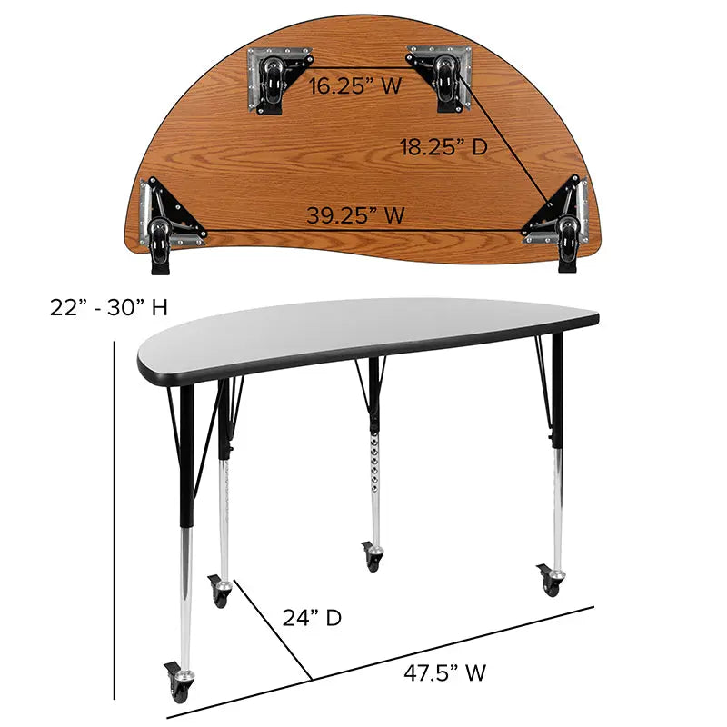 Adelaide 2 Piece Mobile 47.5" Circle Wave Flexible Thermal Laminate Adjustable Activity Table Set iHome Studio