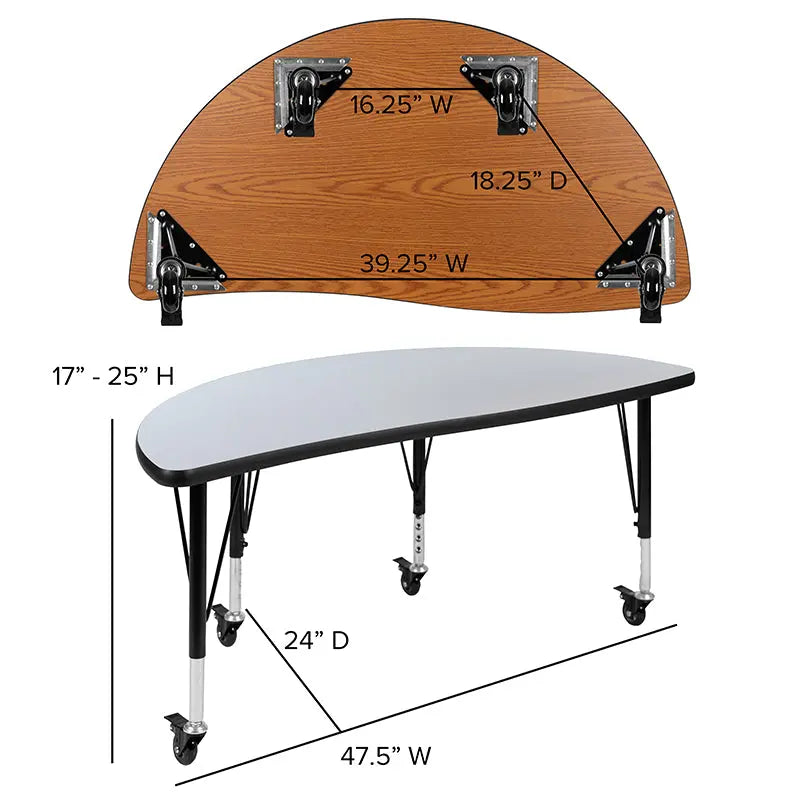 Adelaide 3 Piece Mobile 76" Oval Wave Flexible Thermal Laminate Activity Table Set - Height Adjustable Short Legs iHome Studio