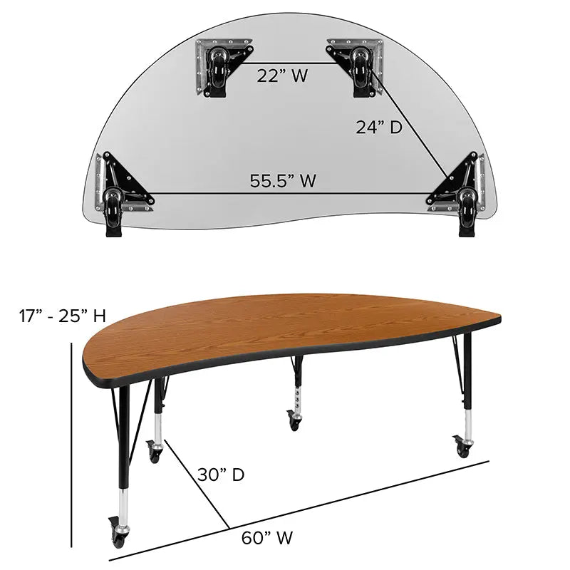 Adelaide 3 Piece Mobile 86" Oval Wave Flexible Thermal Laminate Activity Table Set - Height Adjustable Short Legs iHome Studio