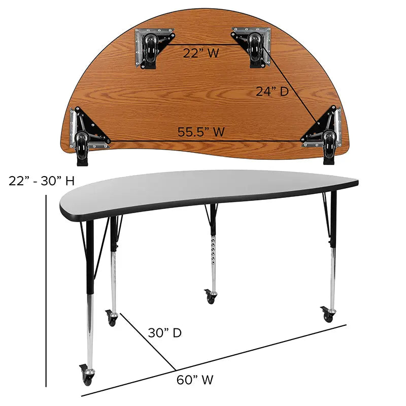 Adelaide 3 Piece Mobile 86" Oval Wave Flexible Thermal Laminate Activity Table Set-Standard Height Adjustable Legs iHome Studio
