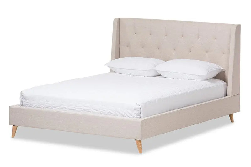 Adelaide Light Beige Fabric Platform Bed w/Button Tufted Headboard (King) iHome Studio