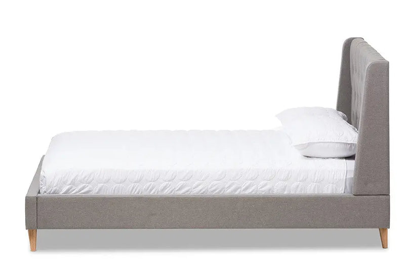 Adelaide Light Grey Fabric Platform Bed w/Button Tufted Headboard (Queen) iHome Studio