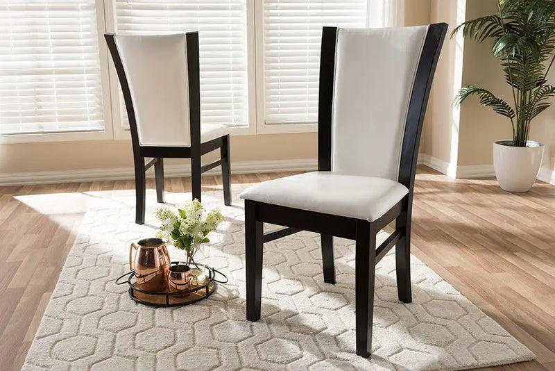 Adley Dark Brown Finished White Faux Leather Dining Chair - 2pcs iHome Studio