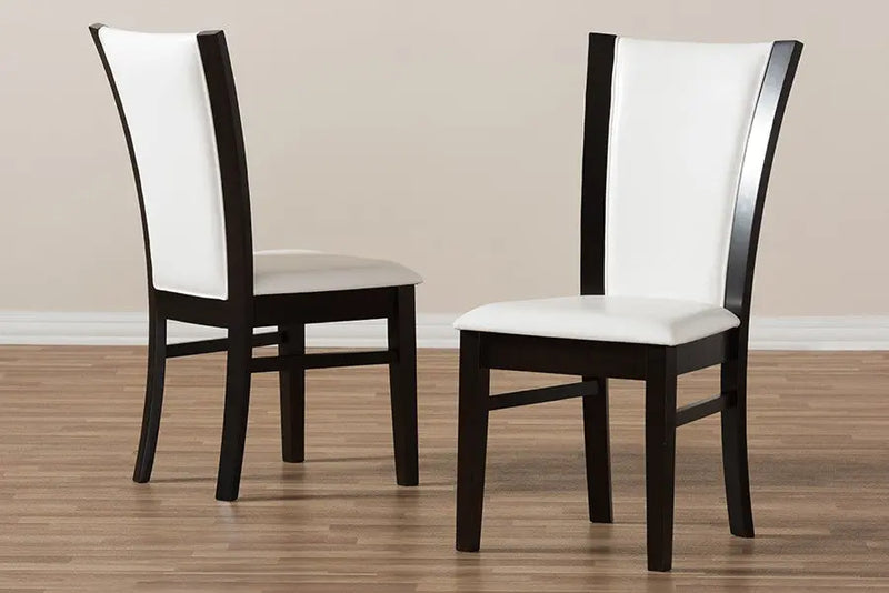 Adley Dark Brown Finished White Faux Leather Dining Chair - 2pcs iHome Studio