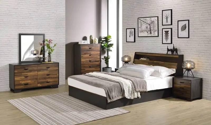 Adley Queen Bed w/Storage, Walnut & Black Finish iHome Studio