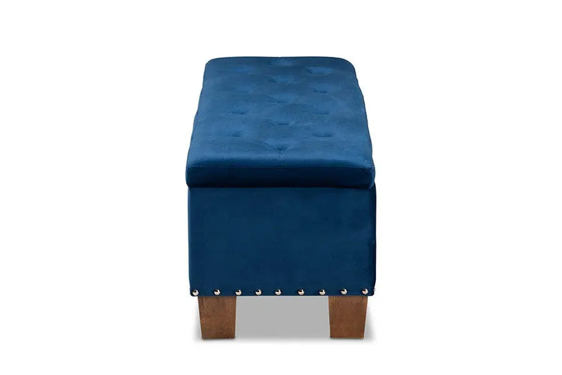 Adrian Navy Blue Velvet Fabric Upholstered Button-Tufted Storage Ottoman Bench iHome Studio