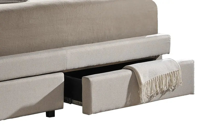 Ainge Button-Tufted Light Beige Fabric Platform Bed w/2-Drawer Storage (King) iHome Studio