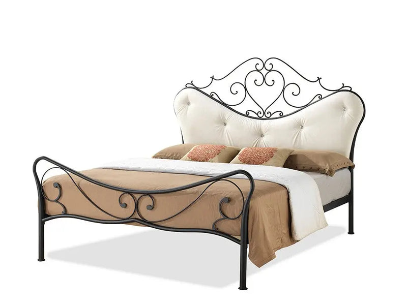 Alanna Metal Platform Bed w/Beige Tufted Headboard (Queen) iHome Studio