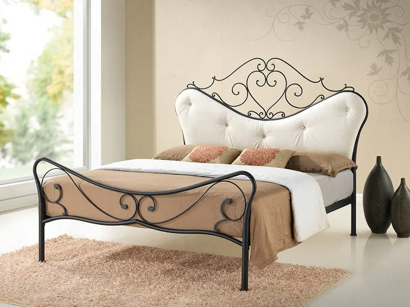 Alanna Metal Platform Bed w/Beige Tufted Headboard (Queen) iHome Studio