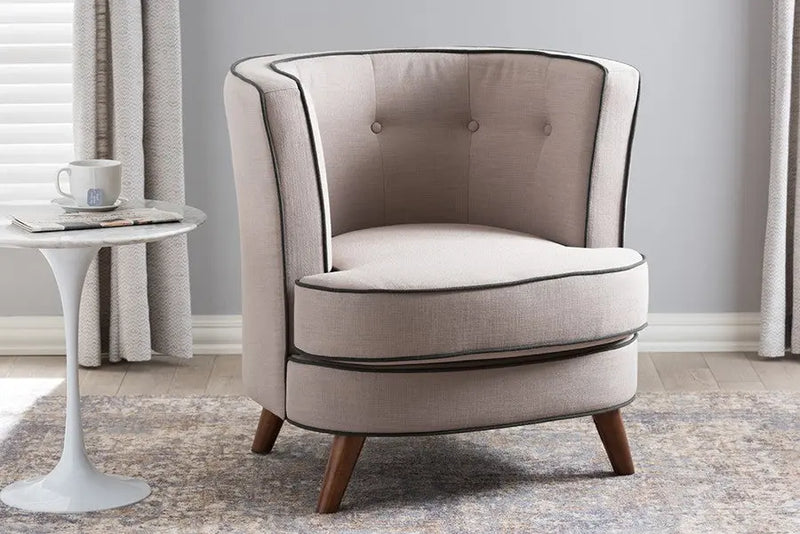 Albany Beige Fabric Upholstered Walnut Wood Button-Tufted Accent Chair iHome Studio