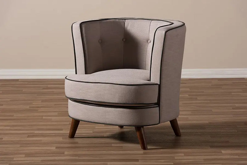 Albany Beige Fabric Upholstered Walnut Wood Button-Tufted Accent Chair iHome Studio