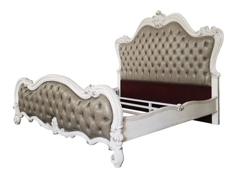 Albert Queen Bed, Vintage Gray Faux Leather & White Finsih iHome Studio