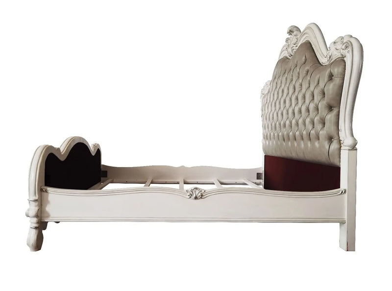 Albert Queen Bed, Vintage Gray Faux Leather & White Finsih iHome Studio
