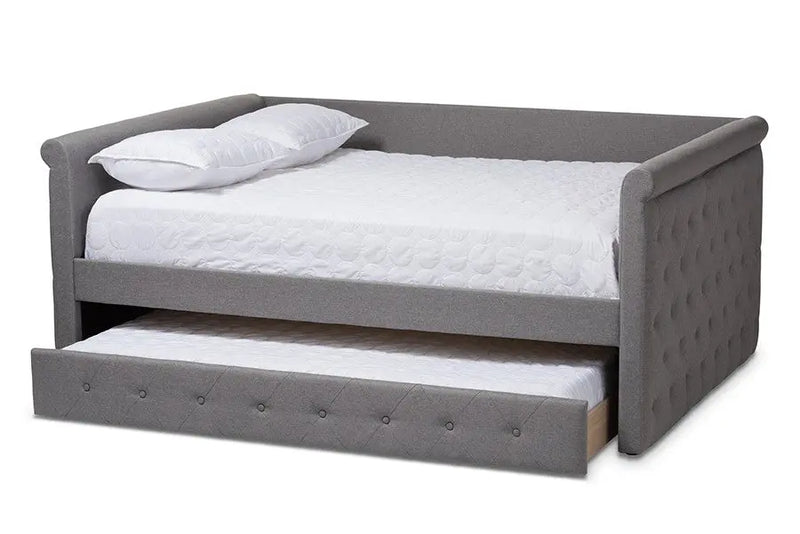 Alena Grey Fabric Upholstered Daybed w/Trundle (Full) iHome Studio