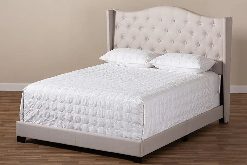 Alesha Beige Fabric Upholstered Bed (Full) iHome Studio