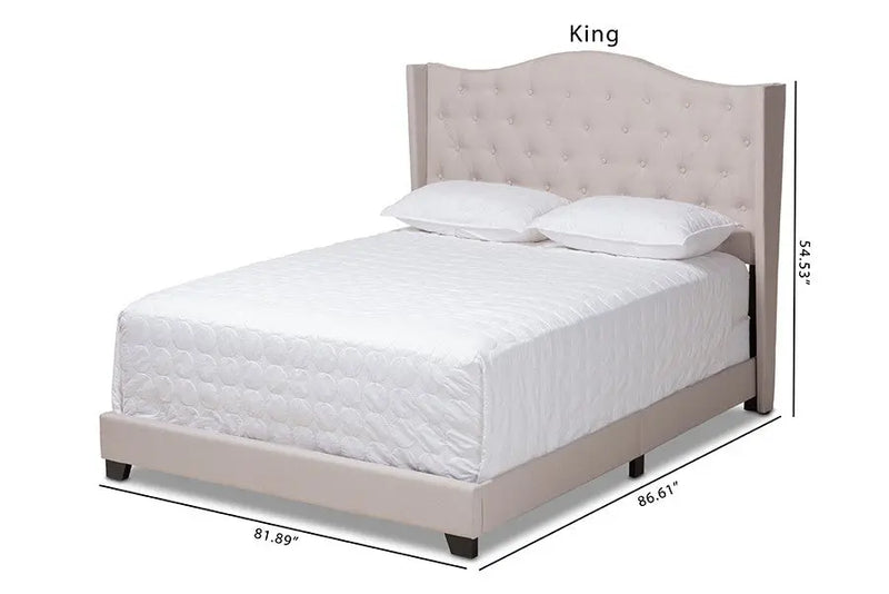 Alesha Beige Fabric Upholstered Bed (King) iHome Studio