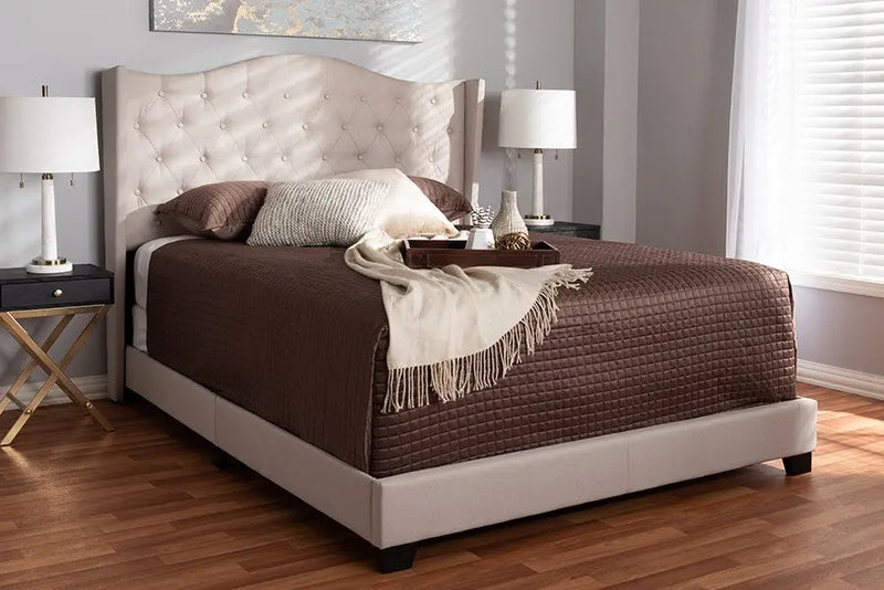 Alesha Beige Fabric Upholstered Bed (Queen) iHome Studio