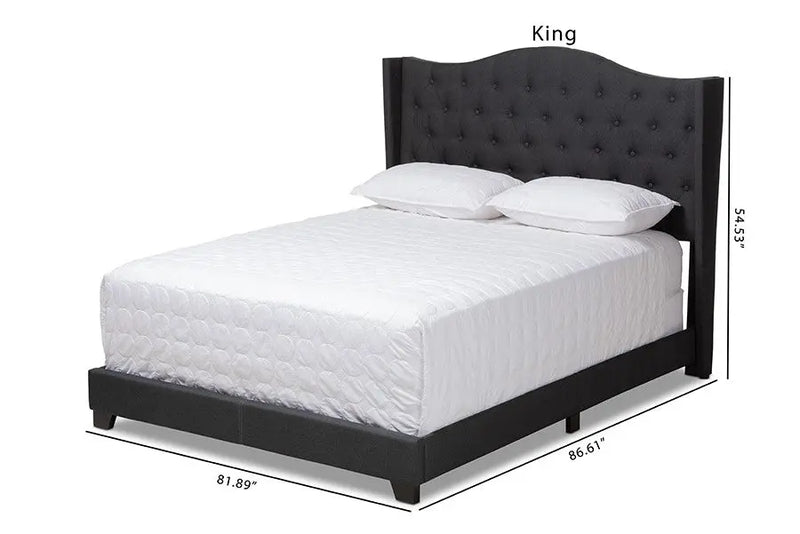 Alesha Charcoal Grey Fabric Upholstered Bed (King) iHome Studio