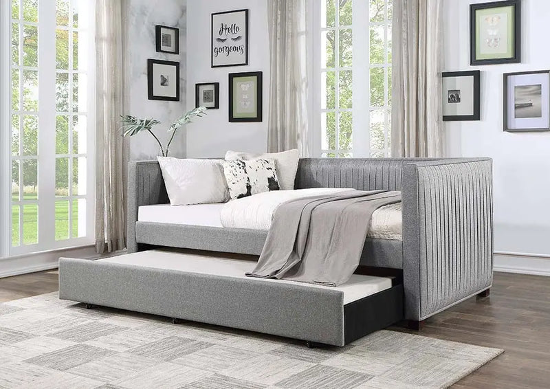 Alessandra Twin Daybed w/Trundle, Gray Fabric iHome Studio