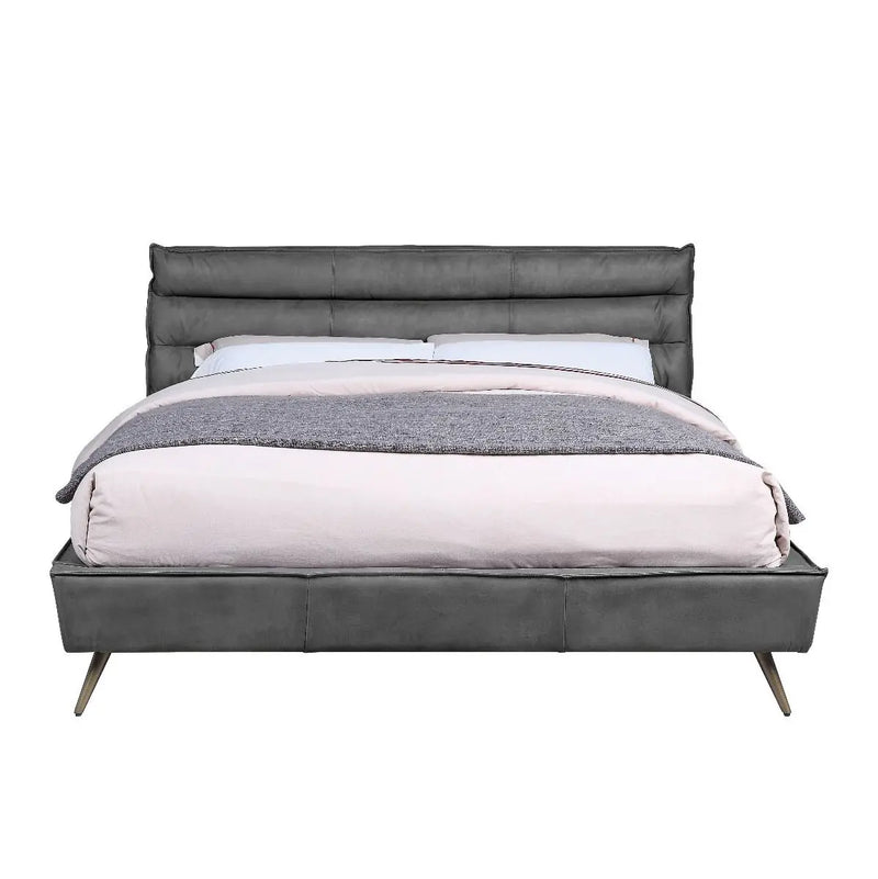 Alexa Queen Bed, Gray Top Grain Leather iHome Studio