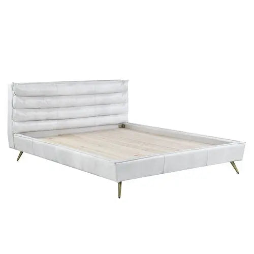 Alexa Queen Bed, Vntage White Top Grain Leather iHome Studio