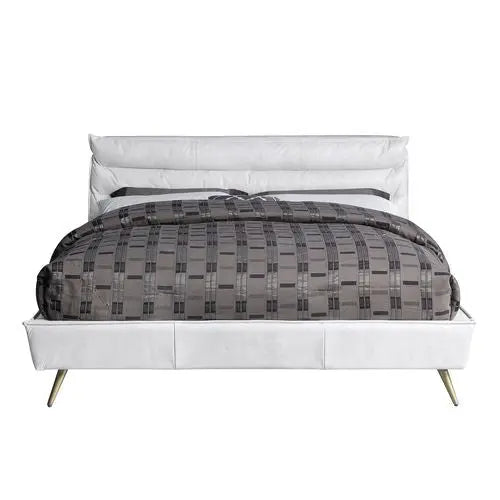 Alexa Queen Bed, Vntage White Top Grain Leather iHome Studio