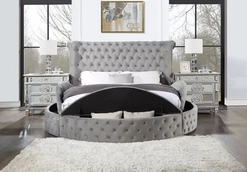 Alia King Bed, Gray Velvet iHome Studio